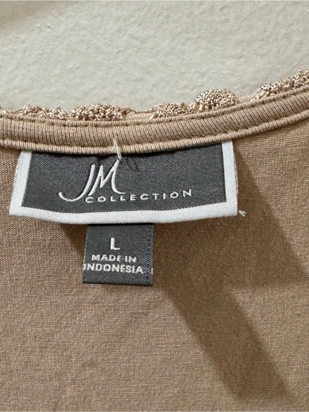 JM Collection Beige Crochet Ring-Front Blouse